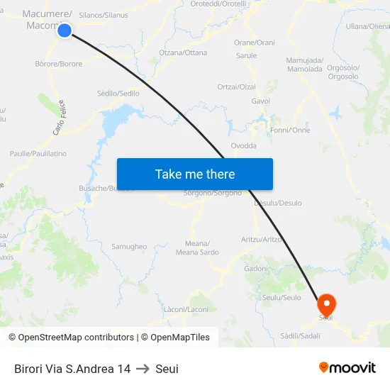 Birori St. Andrea Street 14 to Seui map