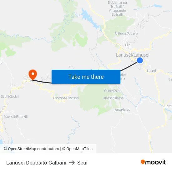 Lanusei Galbani Depot to Seui map