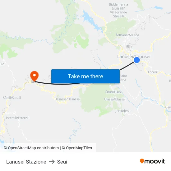Lanusei Station to Seui map