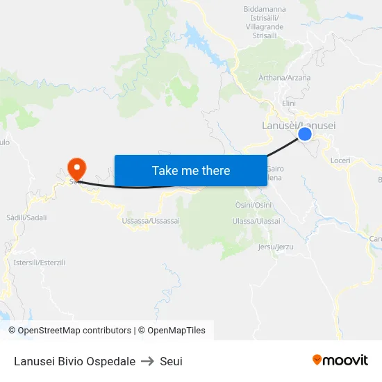 Lanusei Hospital Junction to Seui map