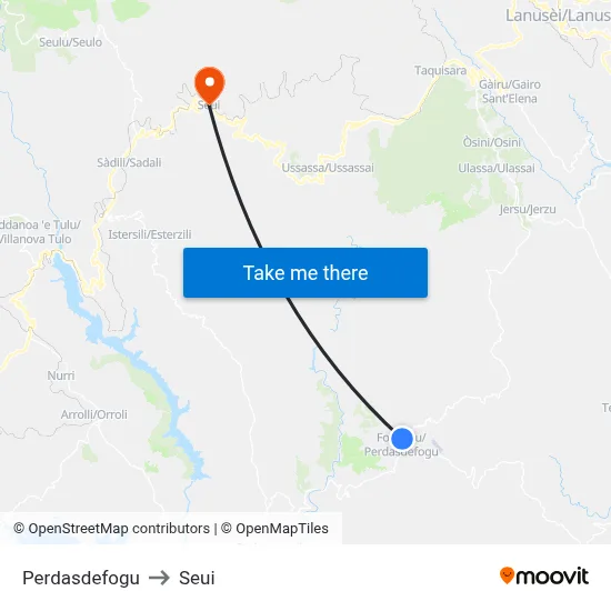 Perdasdefogu to Seui map