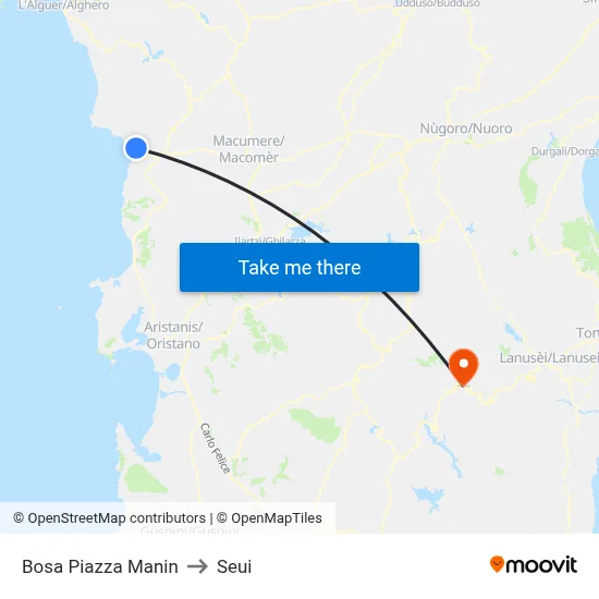 Bosa Manin Square to Seui map