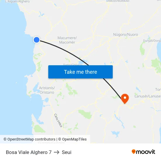 Bosa Alghero Avenue 7 to Seui map