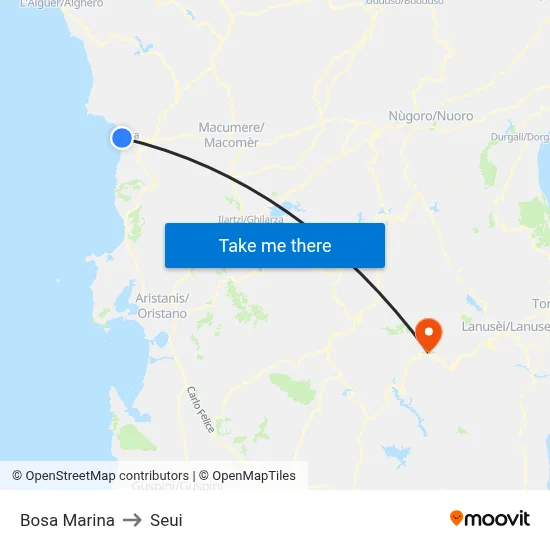 Bosa Marina to Seui map