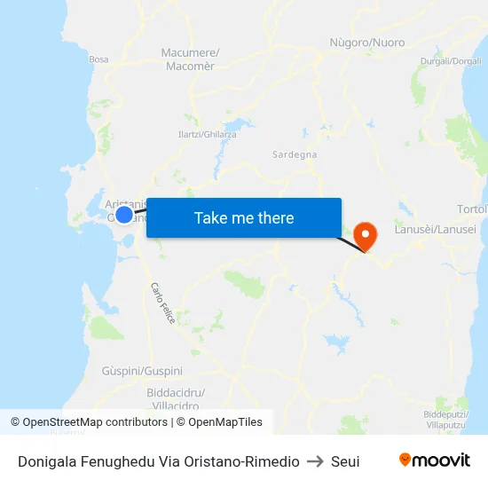 Donigala Fenughedu Oristano-Rimedio Street to Seui map