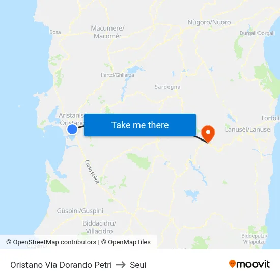 Oristano Via Dorando Petri to Seui map