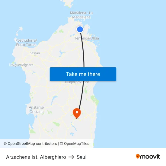 Arzachena Hotel Institute to Seui map