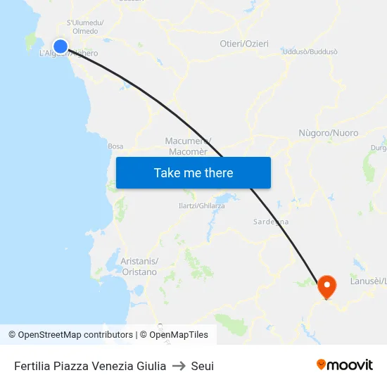 Fertilia Piazza Venezia Giulia to Seui map