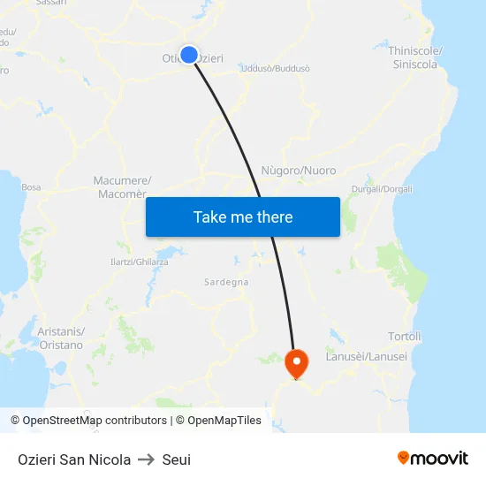 Ozieri San Nicola to Seui map