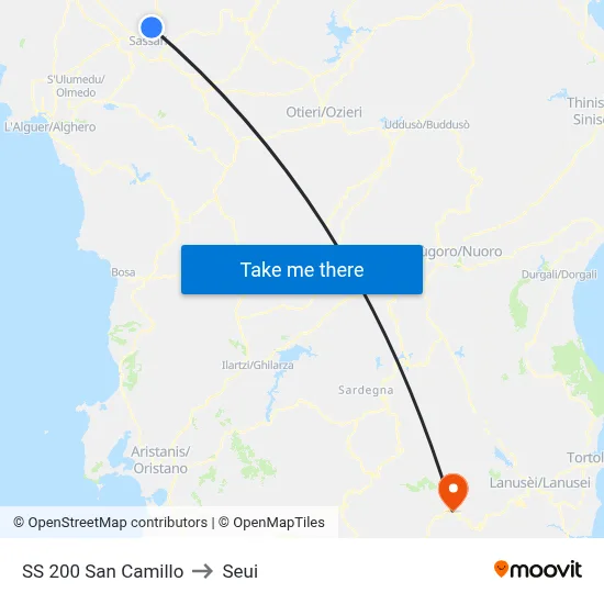 SS 200 San Camillo to Seui map