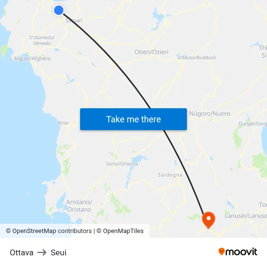 Ottava to Seui map