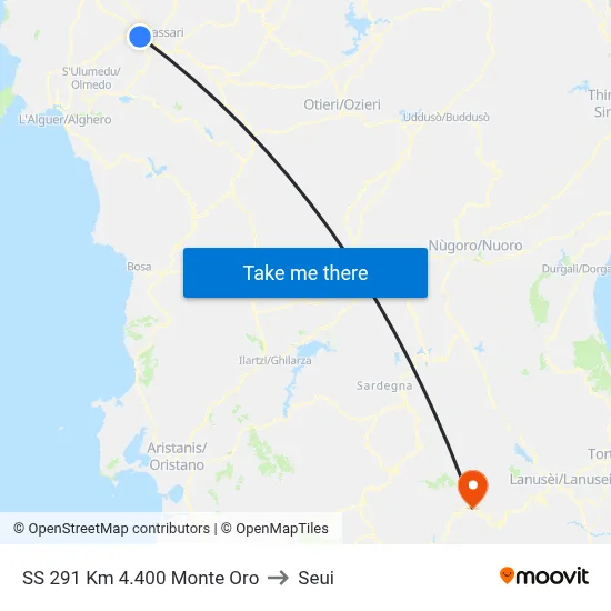 SS 291 Km 4.400 Monte Oro to Seui map