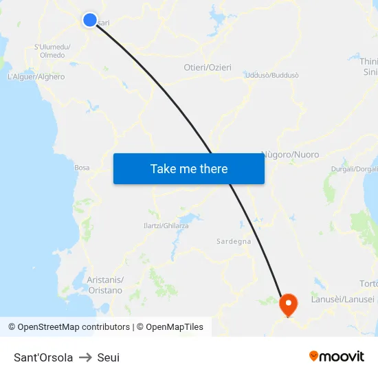 Sant'Orsola to Seui map