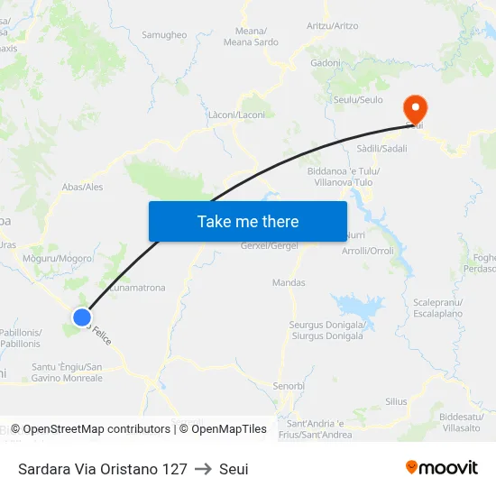 Sardara Via Oristano 127 to Seui map
