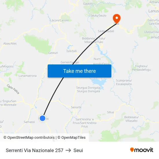 Serrenti National Road 257 to Seui map