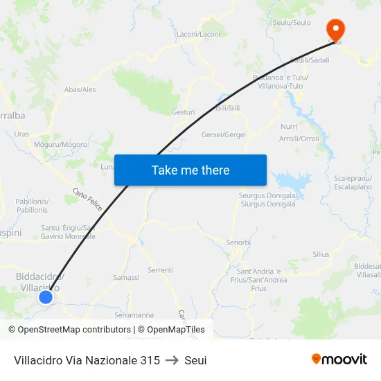 Villacidro National Street 315 to Seui map