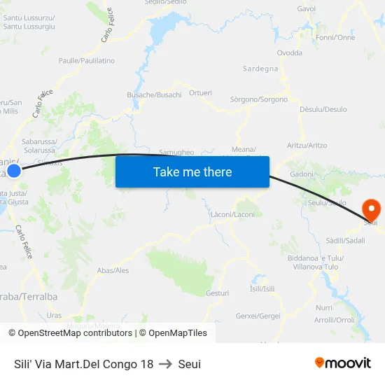 Sili Via Martyrs of Congo 18 to Seui map