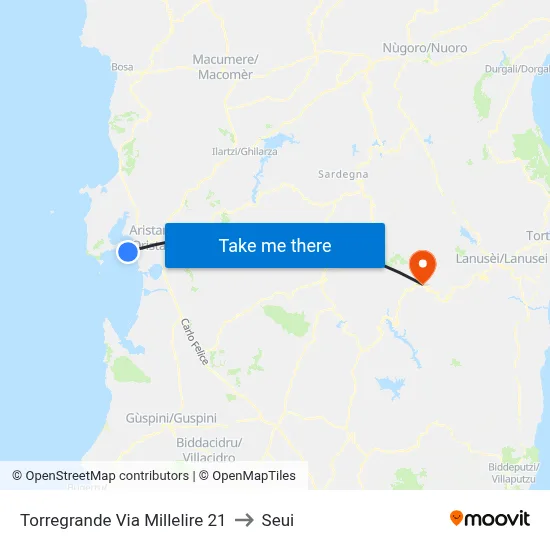 Torregrande Millelire Street 21 to Seui map
