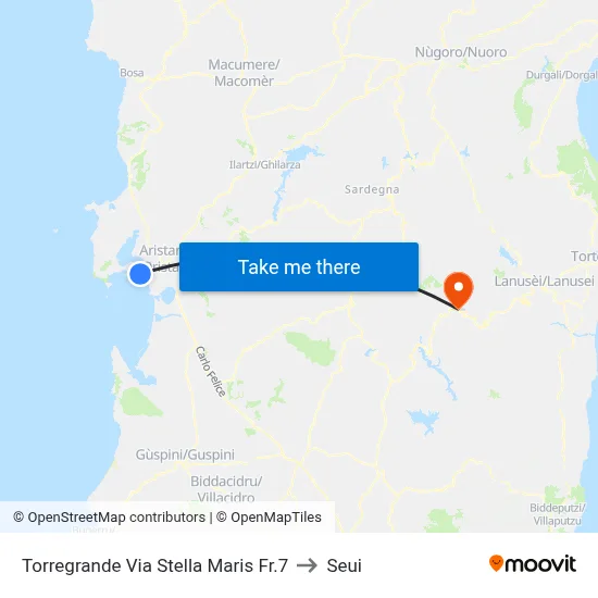 Torregrande Via Stella Maris No. 7 to Seui map