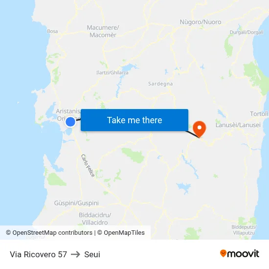 57 Ricovero Street to Seui map