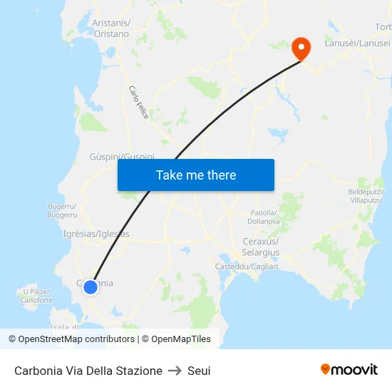 Carbonia Station Street to Seui map