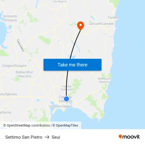 Settimo San Pietro to Seui map