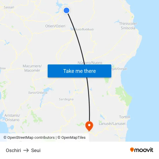 Oschiri to Seui map