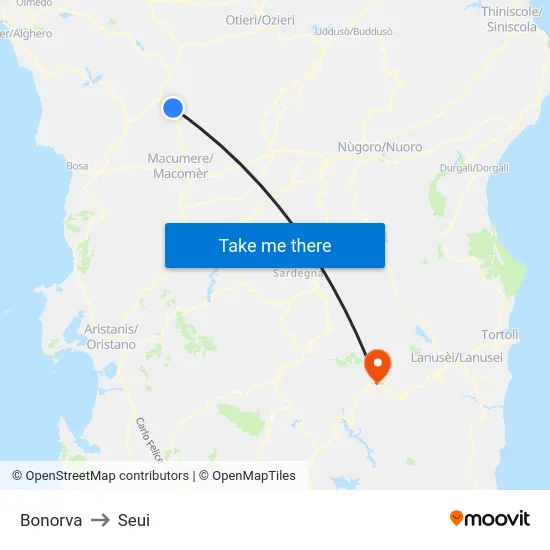 Bonorva to Seui map
