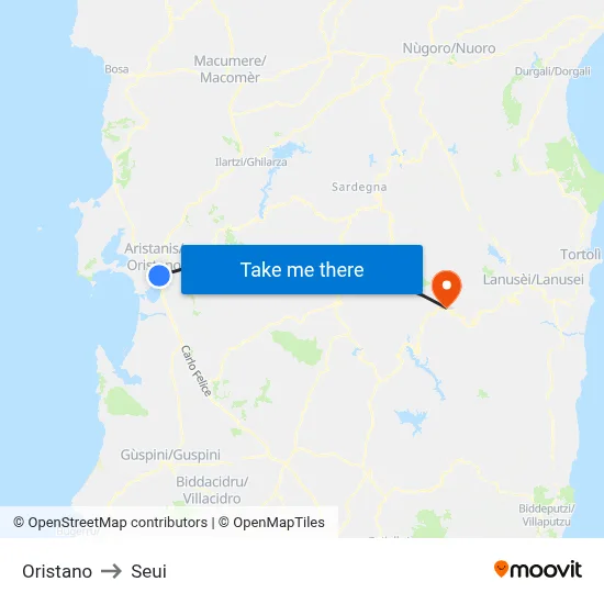 Oristano to Seui map