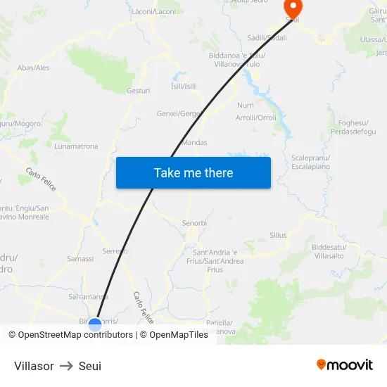 Villasor to Seui map