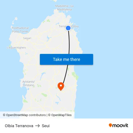 Olbia Terranova to Seui map