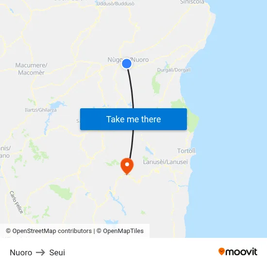 Nuoro to Seui map