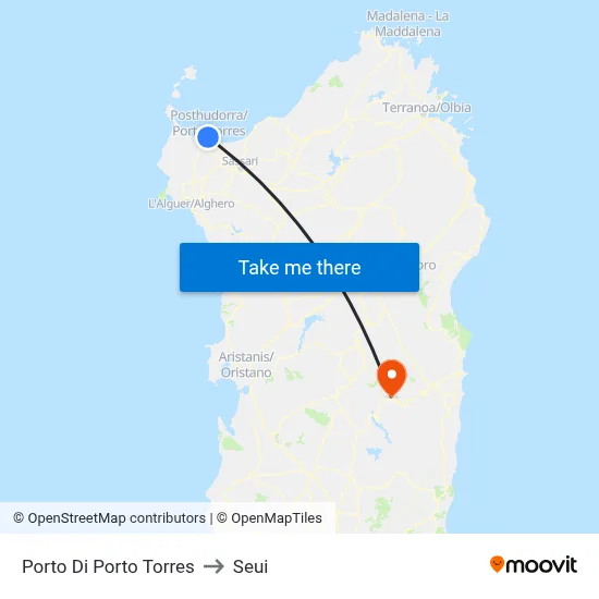 Porto Torres Port to Seui map