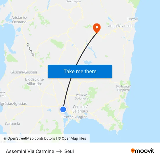 Assemini Via Carmine to Seui map
