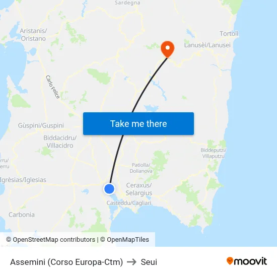 Assemini (Europa Avenue-CTM) to Seui map