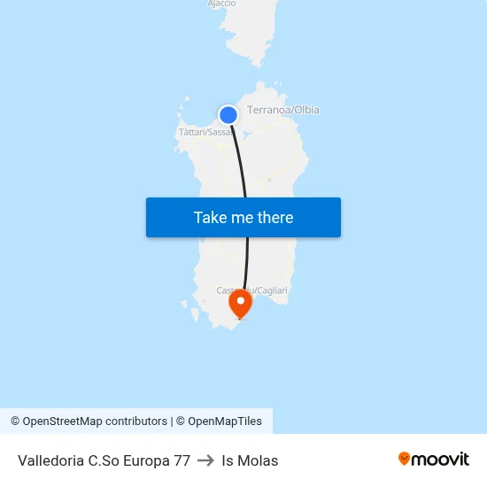 Valledoria Corso Europa 77 to Is Molas map