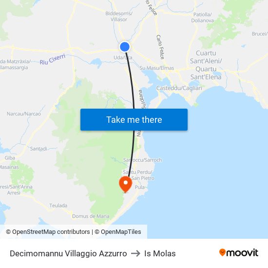 Decimomannu Villaggio Azzurro to Is Molas map