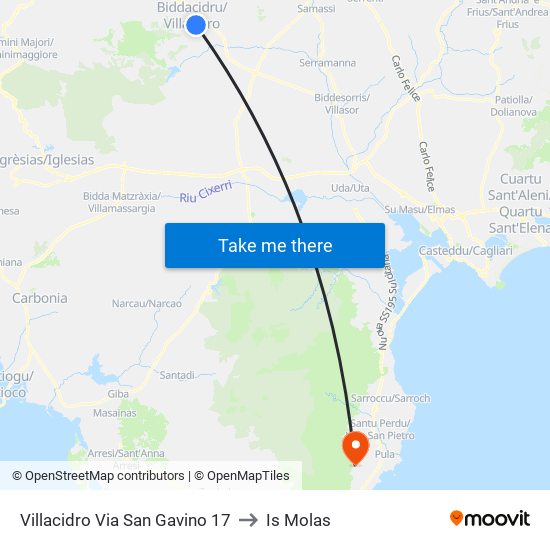Villacidro Via San Gavino 17 to Is Molas map