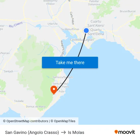 San Gavino (Corner Crasso) to Is Molas map