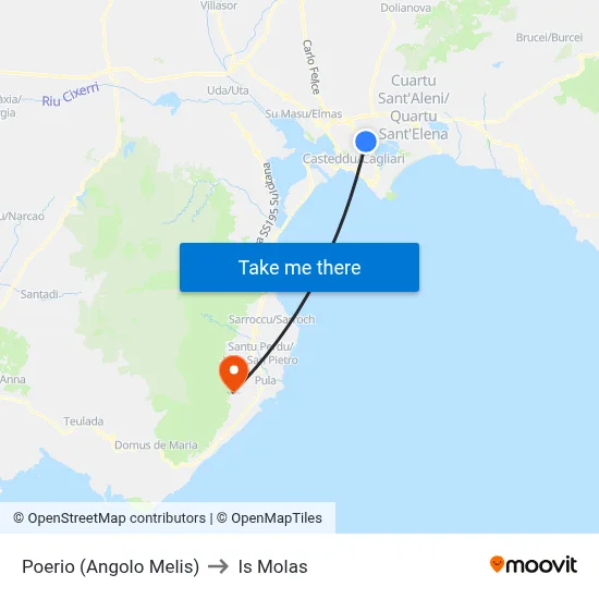 Poerio (Corner of Melis) to Is Molas map