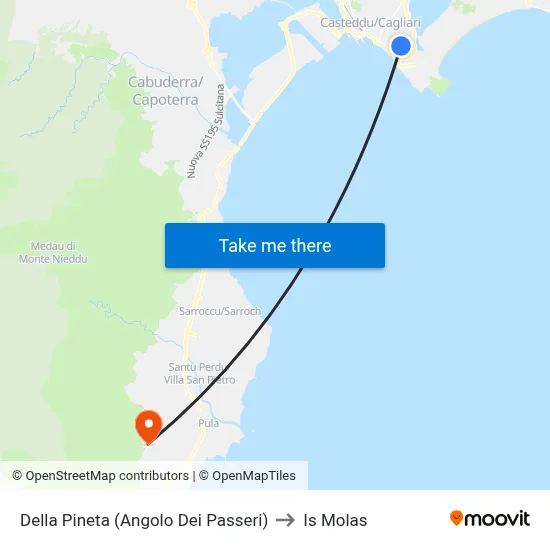 Pine Street (Corner of Birds Street) to Is Molas map