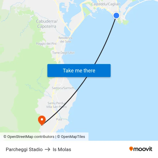 Stadium Parking to Is Molas map