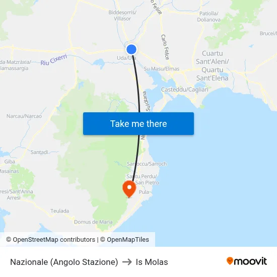 National (Station Corner) to Is Molas map