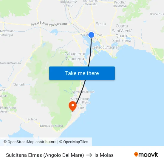 Sulcitana Elmas (Del Mare Corner) to Is Molas map