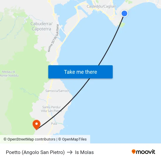 Poetto (San Pietro Corner) to Is Molas map