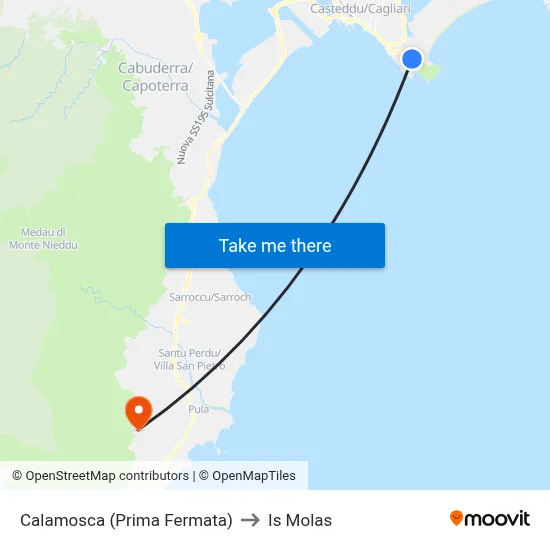 Calamosca (First Stop) to Is Molas map