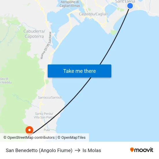 San Benedetto (Corner Fiume) to Is Molas map