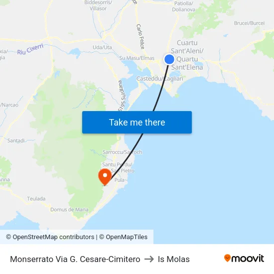 Monserrato Via G. Cesare-Cemetery to Is Molas map