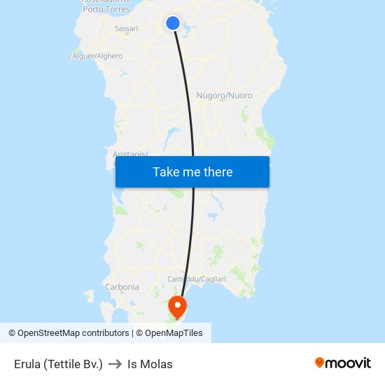 Erula (Tettile Bv.) to Is Molas map