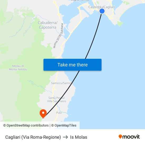 Cagliari (Via Roma-Regione) to Is Molas map